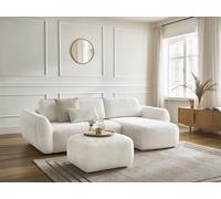 Canapé d'angle convertible DENISE tissu texturé avec pouf blanc angle droit BOBOCHIC 3 places Angle droit Blanc