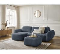 Canapé d'angle convertible DENISE tissu texturé avec pouf bleu foncé angle gauche BOBOCHIC 3 places Angle gauche Bleu foncé