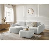 Canapé d'angle convertible DENISE tissu texturé avec pouf gris clair angle gauche BOBOCHIC 3 places Angle gauche Gris clair