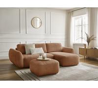 Canapé d'angle convertible DENISE tissu texturé avec pouf orange angle droit BOBOCHIC 3 places Angle droit Orange