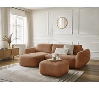 Canapé d'angle convertible DENISE tissu texturé avec pouf orange angle gauche BOBOCHIC 3 places Angle gauche Orange