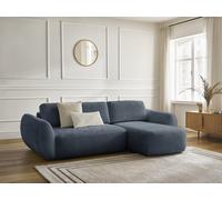 Canapé d'angle convertible DENISE tissu texturé bleu foncé angle droit BOBOCHIC 3 places Angle droit Bleu foncé