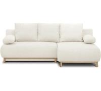 Canapé d'angle convertible droit, 3 places, Tissu bouclettes écru, Coffre de rangement, 192 x 84 x 93 cm