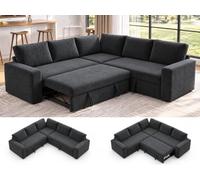 Canapé d'angle convertible en chenille en forme de L avec lit gigogne, gris | Design modulaire, rangement intégré, canapés convertibles pour le salon ou les invités, coussins amovibles