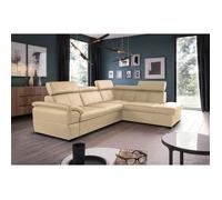Canapé d'angle convertible en cuir italien de luxe 5/6 places TONY avec coffre beige angle droit