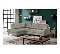 Canapé d'angle convertible en cuir italien de luxe 5 places NORIA avec coffre gris clair angle gauche