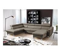 Canapé d'angle convertible en cuir italien de luxe 7/8 places ASTON taupe angle gauche
