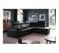 Canapé d'angle convertible en cuir italien de luxe - Noir - 5/6 places - avec coffre - Angle droit (vu de face) - TONY