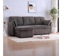 Canapé d'Angle Convertible en Forme de L, 3 Places Modulaire avec Rangement et Fauteuil Rembourré - Design Moderne pour Salon en Velours Gris Foncé