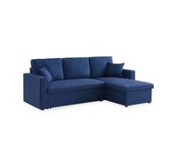 Alice's Home - Canapé d'angle Convertible en Tissu Bleu - IDA - 3 Places. Fauteuil d'angle réversible Coffre Rangement lit modulable