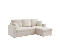 Canapé d'angle convertible en tissu bouclettes blanches - IDA - 3 places. fauteuil d'angle réversible coffre rangement lit