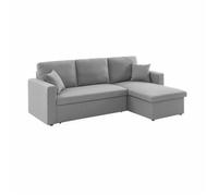 swe anapé d'angle Convertible en Tissu Gris Clair - IDA - 3 Places. Fauteuil d'angle réversible Coffre Rangement lit modulable. 2 Coussins Inclus.