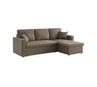 Alice's Home - Canapé d'angle Convertible en Tissu Marron - IDA - 3 Places. Fauteuil d'angle réversible Coffre Rangement lit modulable