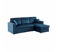 Canapé d'angle convertible en velours bleu pétrole 3 places. fauteuil d'angle réversible coffre rangement lit modulable
