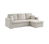 swe anapé d'angle Convertible en Velours côtelé grège - IDA - 3 Places. Fauteuil d'angle réversible Coffre Rangement lit modulable