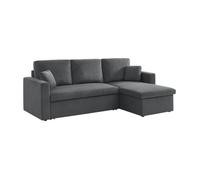 swe anapé d'angle Convertible en Velours côtelé Gris foncé - IDA - 3 Places. Fauteuil d'angle réversible Coffre Rangement lit modulable