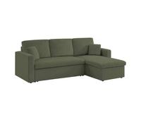 Canapé d'angle convertible en velours côtelé kaki foncé- IDA - 3 places. fauteuil d'angle réversible coffre rangement lit