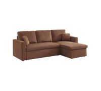 Canapé d'angle convertible en velours côtelé rouille - IDA - 3 places. fauteuil d'angle réversible coffre rangement lit modulable