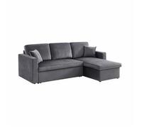 Canapé d'angle convertible en velours gris foncé 3 places. fauteuil d'angle réversible coffre rangement lit modulable