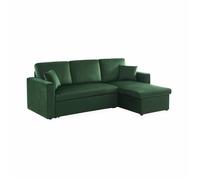 Alice's Home - Canapé d'angle Convertible en Velours Vert Anglais 3 Places. Fauteuil d'angle réversible Coffre Rangement lit modulable