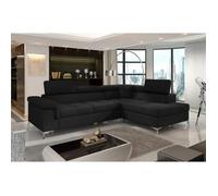 Canapé d'angle convertible - ERNEST - en tissu luxe 5 places, noir, angle droit (vu de face)