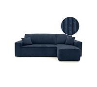 Canapé d'angle convertible et réversible 4 places FARAH en velours cotelé épais - Bleu foncé