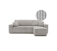 Canapé d'angle convertible et réversible 4 places FARAH en velours cotelé épais - Gris clair