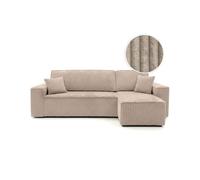 Canapé d'angle convertible et réversible 4 places FARAH en velours cotelé épais - Taupe