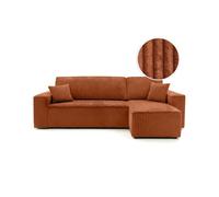 Canapé d'angle convertible et réversible 4 places FARAH en velours cotelé épais - Terracotta