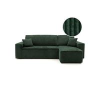 Canapé d'angle convertible et réversible 4 places FARAH en velours cotelé épais - Vert foncé