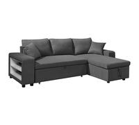 Canapé d'angle convertible et réversible avec rangements et poufs en tissu anthracite SELIM