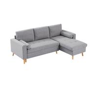 Canapé d'angle convertible et réversible en tissu gris clair avec coffre de rangement KORI