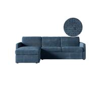 Canapé d'angle convertible express 4 places AGATHE couchage quotidien 140x190cm en tissu chenille bleu foncé - Matelas 13cm