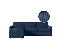 Canapé d'angle convertible express 4 places AGATHE couchage quotidien 140x190cm en velours côtelé bleu foncé - Matelas 13cm