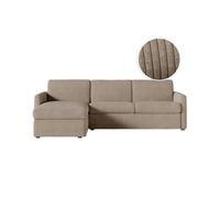 Canapé d'angle convertible express 4 places AGATHE couchage quotidien 140x190cm en velours côtelé taupe - Matelas 13cm