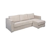 Vente-unique-Canapé d'angle Convertible Express et réversible en Velours côtelé Beige- Couchage 140 cm - Matelas 18 cm Loreto