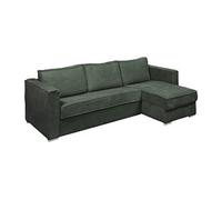 Canapé d'angle convertible express et réversible en velours côtelé vert - Couchage à lattes larges 160 cm - Matelas 18 cm LORETO