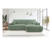 Canapé d'angle convertible - FUERRO - Coffre de rangement - Angle à droite - Tissu structuré déperlant - Vert sauge
