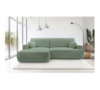 Canapé d'angle convertible - FUERRO - Coffre de rangement - Angle à gauche - Tissu structuré déperlant - Vert sauge