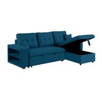 Canapé d'Angle Convertible GLASGOW Bleu Canard 4 Places Rangements Intégrés | Étagères dans les accoudoirs, coffre de rangement, couchage 196x113 cm
