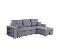 Canapé d'Angle Convertible GLASGOW Rangements 4 Places Gris 233 cm | Étagères intégrées aux accoudoirs et grand coffre de rangement, couchage lit 196 x 113 cm