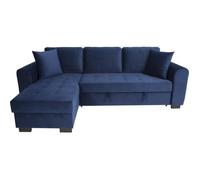 Canapé d'angle convertible HAMILTON 4 places - Tissu velours bleu - L 245 x P 140 x H 86 - Coffre de rangement