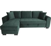 Canapé d'angle convertible HAMILTON 4 places - Tissu velours vert - L 245 x P 140 x H 86 - Coffre de rangement