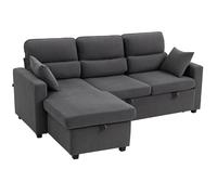 HOMCOM Canapé d'angle Convertible réversible en Velours côtelé, canapé-lit 3 Places 205 cm avec Chaise Longue, Espace de Rangement cachée, Coussins Inclus, pour Salon, Bureau, Appartement, Gris