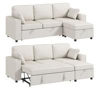 HOMCOM Canapé d'angle Convertible en Chenille, 3 Places, 225 cm, Beige