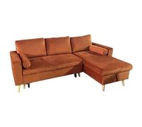 Canapé d'angle convertible james 3 places en velours terracotta