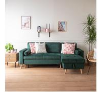 Happy Garden Canapé d'angle convertible James 3 places velours, coffre de rangement – vert