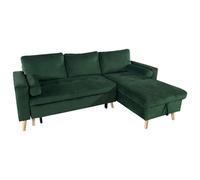 Happy Garden Canapé d'angle convertible James 3 places velours, coffre de rangement – vert