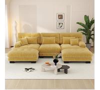 Canapé d'angle Convertible Moderne 313 cm,Grand canapé 5 Places en U avec 2 poufs,canapé modulable Profond,Bois Massif,Jaune