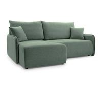 Canapé d'angle convertible - NETARRO - en tissu chenille vert sauge - côté gauche